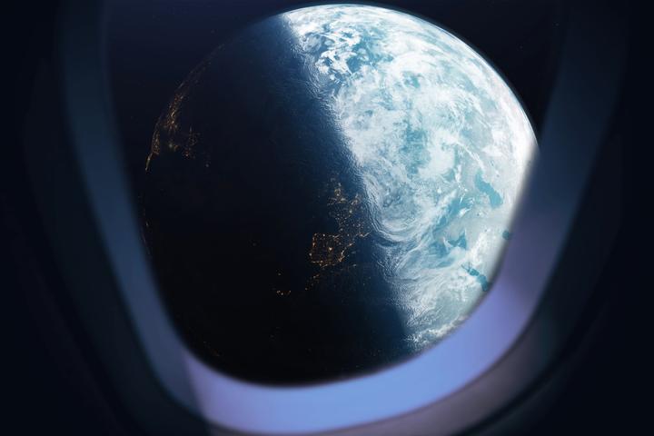 Renderizado digital de la vista del planeta Tierra desde el espacio.