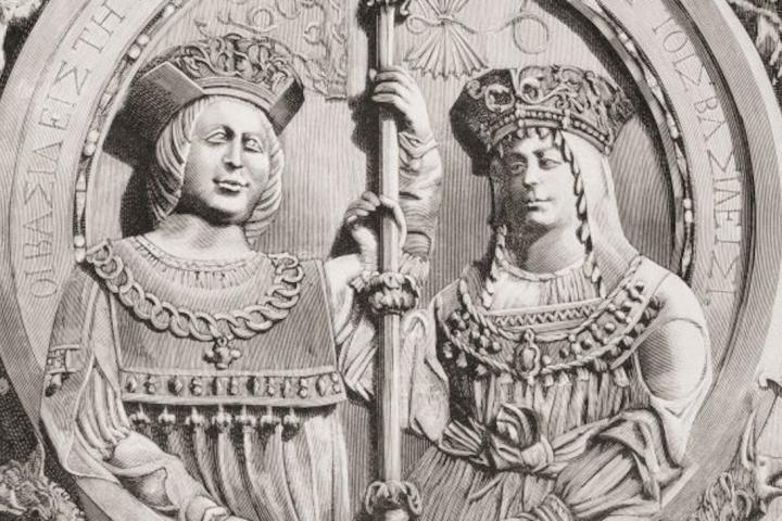 Los Reyes Católicos en un escudo heráldico.