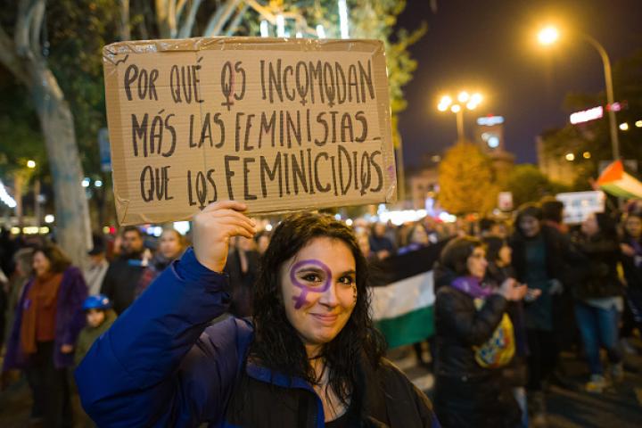 Una pancarta vista en la última manifestación del Día Internacional de la Eliminación de la Violencia de Género, en Madrid.