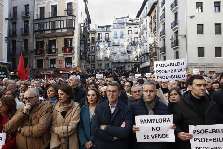 El líder del Partido Popular, Alberto Núñez Feijóo, en la manifestación de Pamplona.