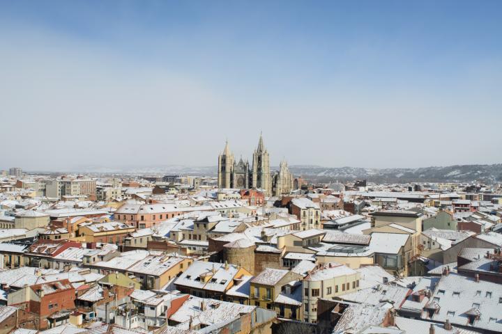 Imagen de archivo de León bajo la nieve.