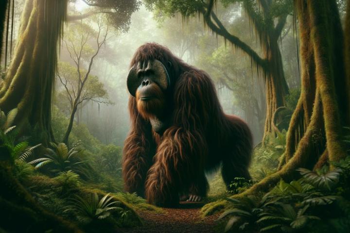 Representación artística del Gigantopithecus blacki en su hábitat