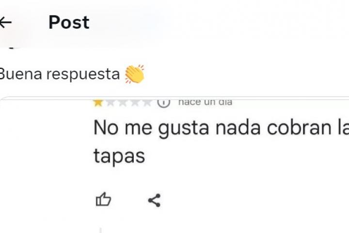 La reseña puesta en Google