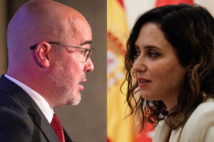 El delegado del Gobierno en Madrid, Francisco Martín, y la presidenta madrileña, Isabel Díaz Ayuso; en sendas imágenes de archivo.