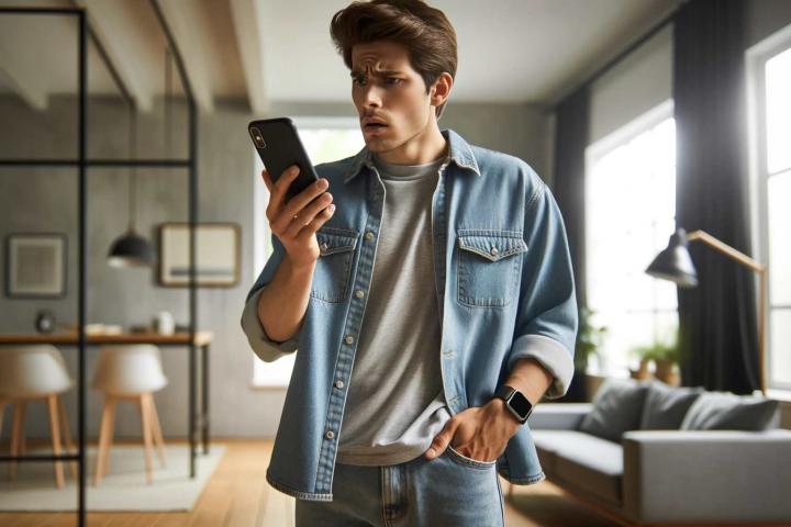 Hombre preocupado de una llamada spam