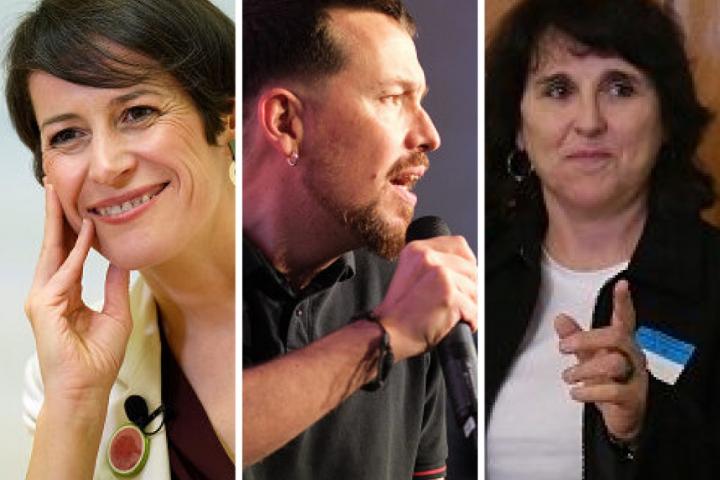 La candidata del BNG, Ana Pontón; el cofundador de Podemos y exvicepresidente del Gobierno, Pablo Iglesias; y la candidata de Podemos Galicia el 18-F, Isabel Faraldo; en sendas imágenes de archivo.