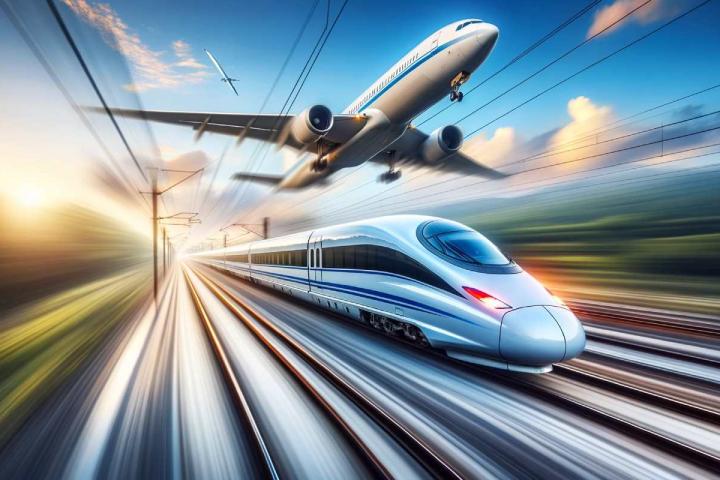 Un tren igualando la velocidad de un avión