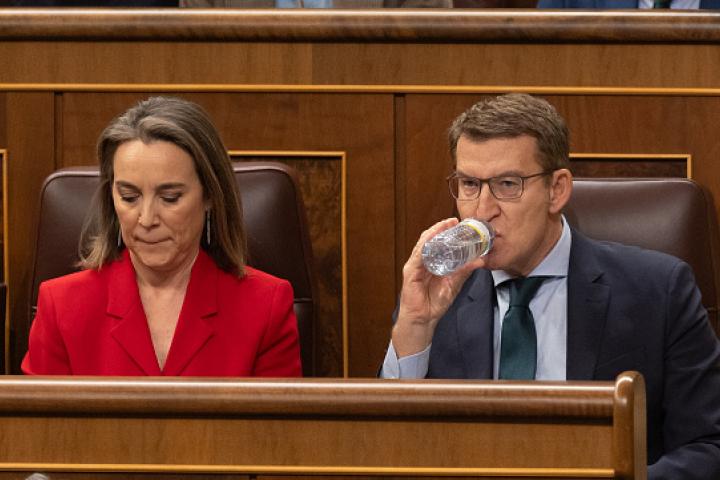 La secretaria general del PP, Cuca Gamarra y el presidente del PP, Alberto Nuñez Feijoo, en una imagen de archivo en el Congreso.