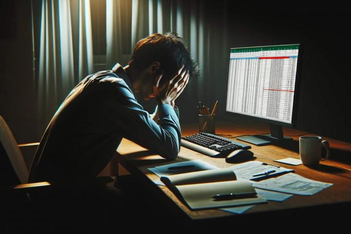 Un trabajador que acaba de cometer un error en Excel