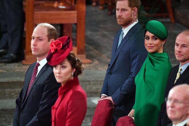 Los príncipes Guillermo y Enrique, junto a Kate Middleton y Meghan Markle, en el Día de la Commonwealth el 9 de marzo de 2020.