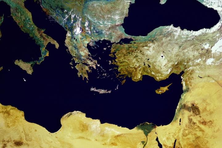Vista del Mar Mediterráneo desde un satélite.