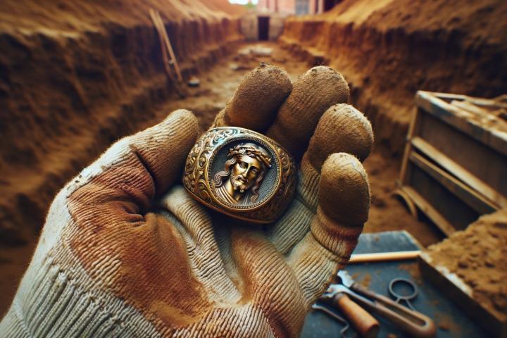 Los arqueólogos han encontrado un anillo de oro "espectacular" con la cara de Cristo.