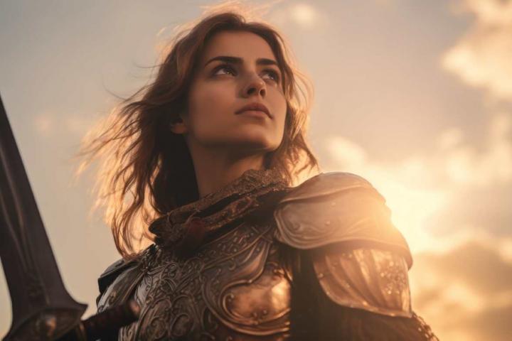 Representación artística de una mujer guerrera de la Edad Media