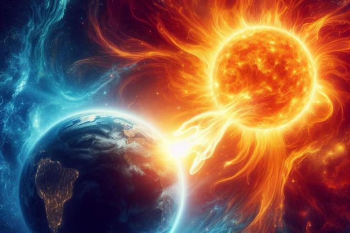 Representación libre del inicio de una tormenta geomagnética