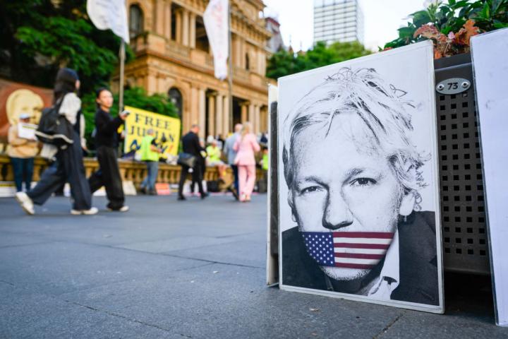 Protesta de seguidores de Julian Assange en Australia.
