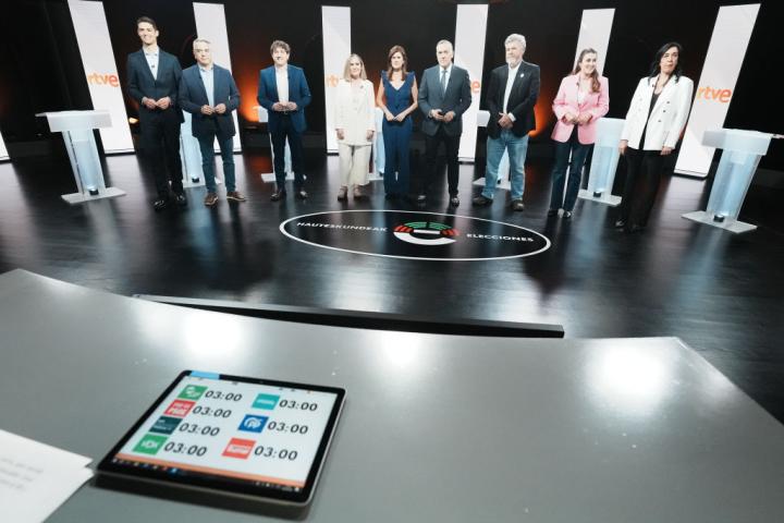 Los candidatos, en el plató del primer debate electoral vasco