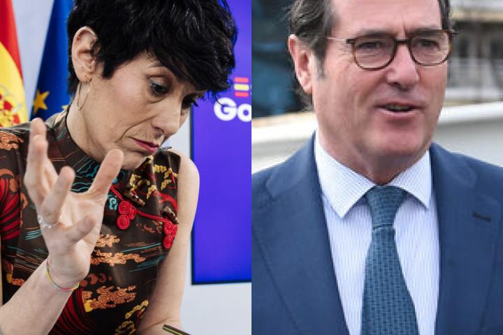 La ministra de Seguridad Social y Migraciones, Elma Saiz, y el presidente de la patronal CEOE, Antonio Garamendi; en sendas imágenes de archivo.