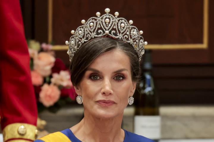 La reina Letizia, en la cena de gala del viaje oficial a Países Bajos este miércoles.