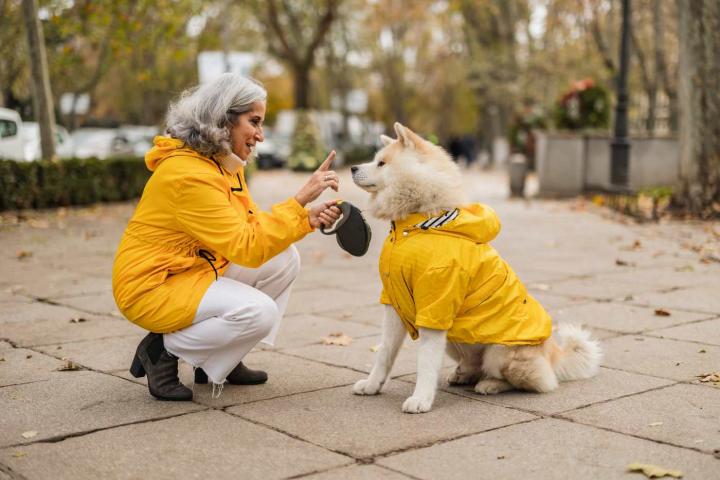 Mujer sacando a pasear a su perro