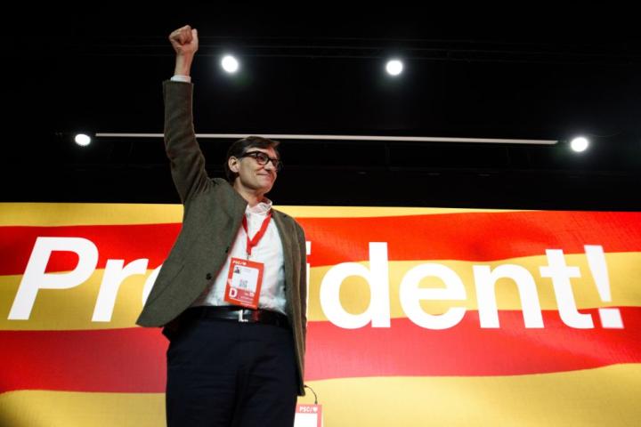El exministro Salvador Illa, después de ser proclamado candidato del PSC en las próximas elecciones en Cataluña.
