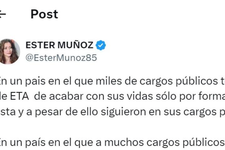 El tuit de la vicesecretaria del PP Ester Muñoz