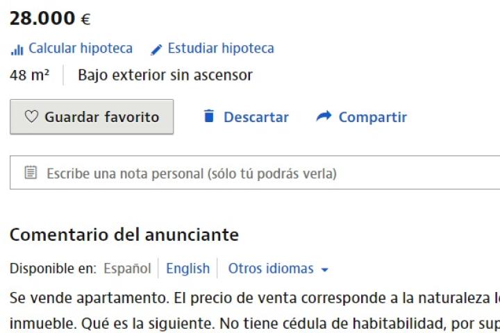 Anuncio del piso puesto a la venta en Idealista