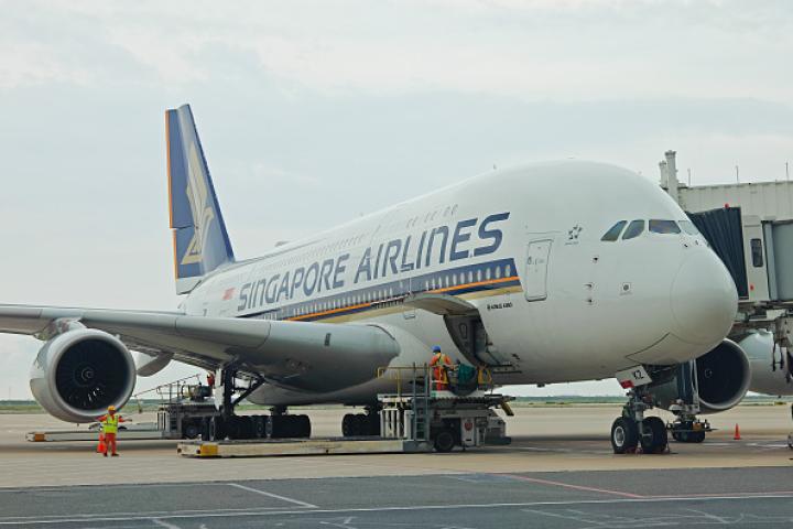 Imagen de archivo de un avión de Singapore Airlines Airbus A380 jumbo.