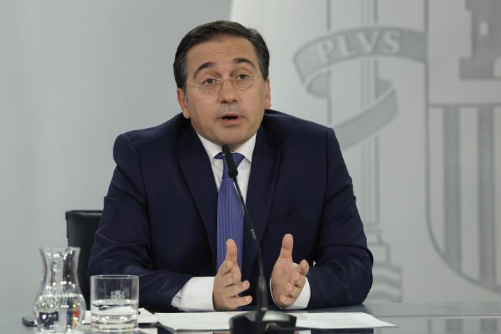 El ministro de Exteriores, José Manuel Albares, durante la rueda de prensa posterior al Consejo de Ministros.