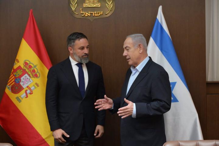 El presidente de Vox, Santiago Abascal, durante su reunión con el primer ministro israelí, Benjamín Netanyahu