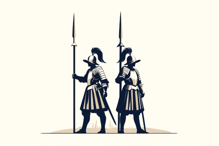 Representación minimalista de dos soldados de los Tercios