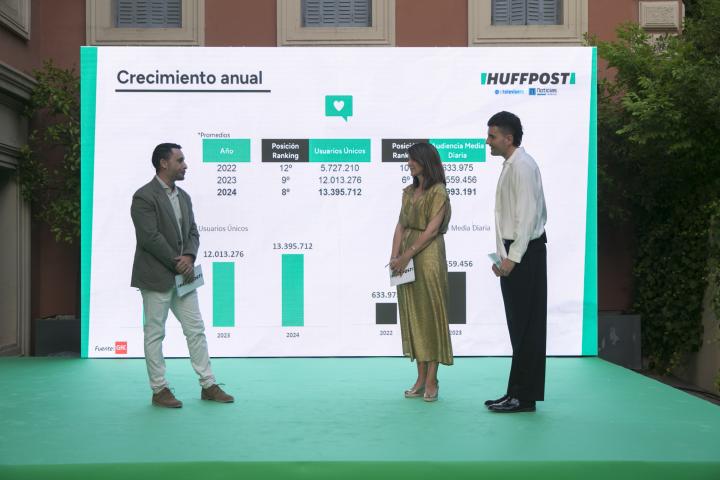 alt="alt="David F. Sanchidrián, director de El HUffPost, y Laura Riestra, subdirectora, en un momento de la presenctación.""