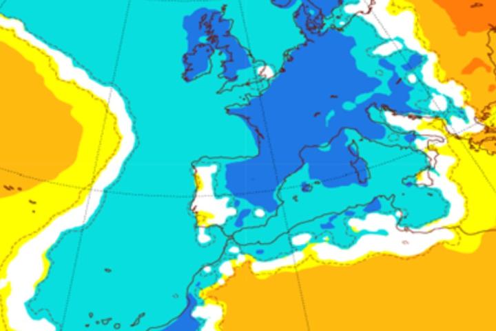 El mapa de anomalías en temperatura para la semana del 1 al 7 de julio de la AEMET.