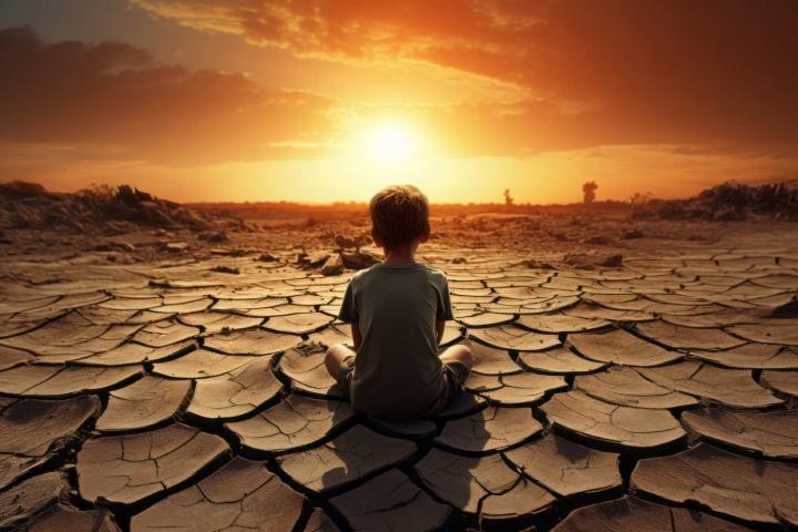 Niño en tierra desolada