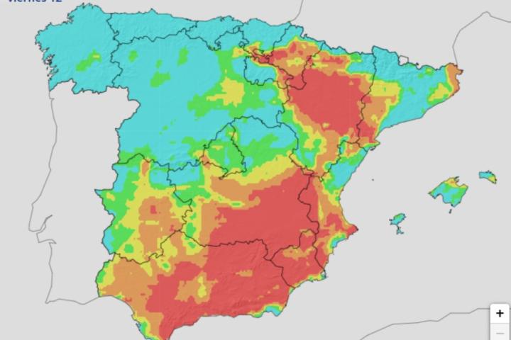 Mapa de riesgo de incendios para este viernes