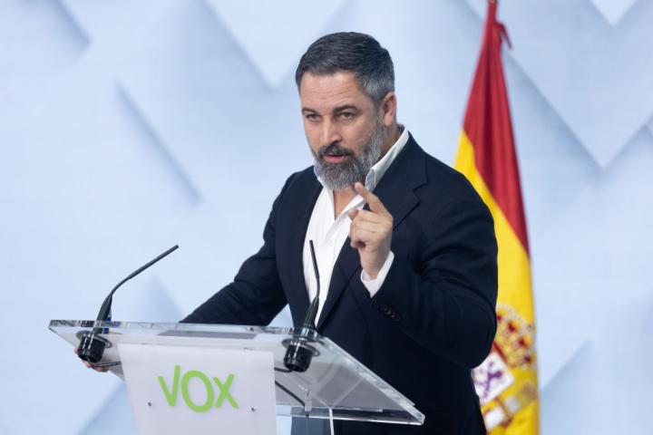 Santiago Abascal, en una comparecencia tras una reunión de Vox