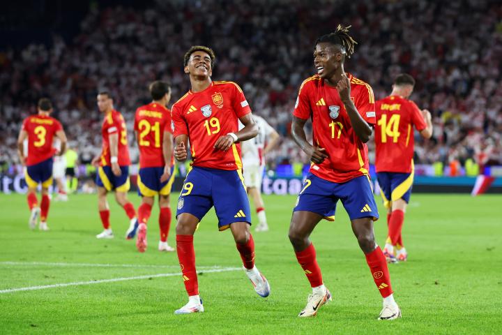 Lamine Yamal y Nico Williams celebrando un gol en la Eurocopa.