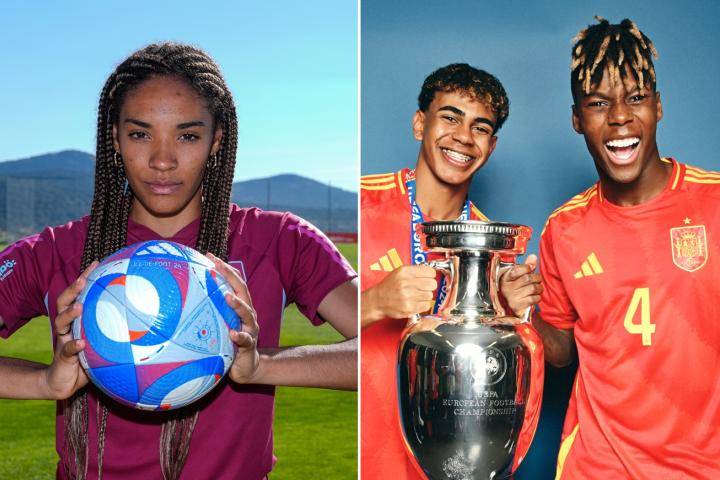 Fotomontaje de Salma Paralluelo, Lamine Yamal y Nico Williams.