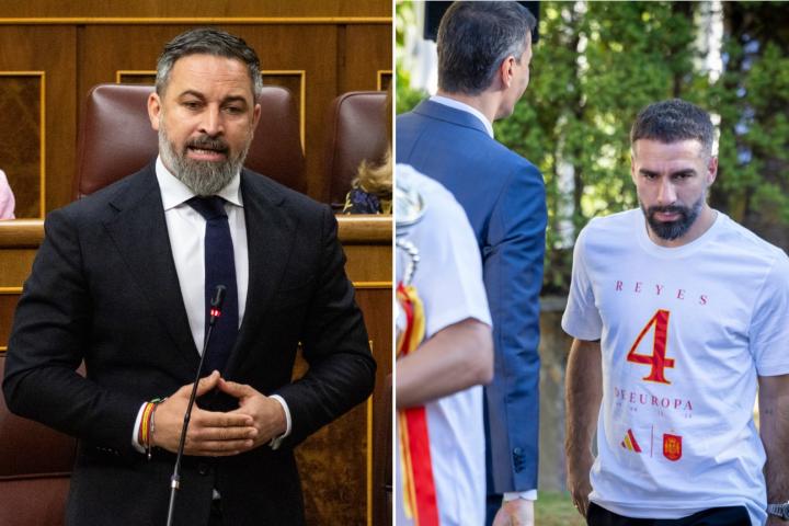 Santiago Abascal e imagen del saludo de Dani Carvajal a Pedro Sánchez.