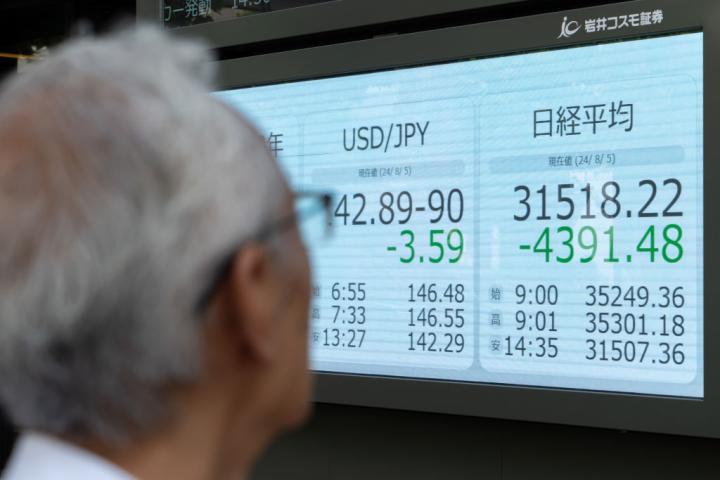 Un panel mostrando las grandes caídas de este lunes 5 de agosto en el Nikkei