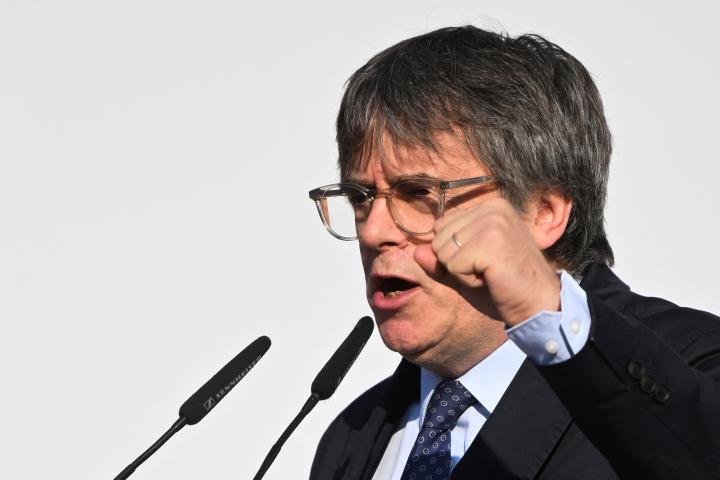 Carles Puigdemont durante el acto de Junts en Barcelona.