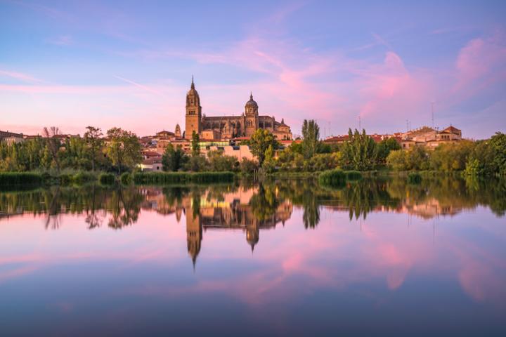 Imagen de archivo del paisaje de Salamanca con la catedral al fondo.