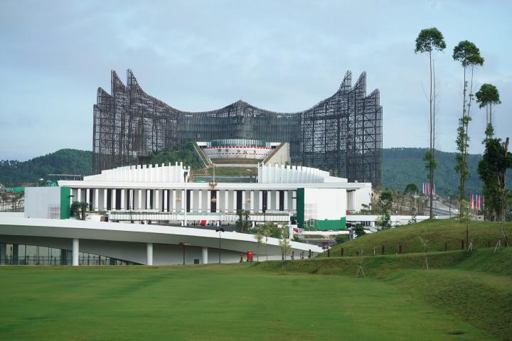 Imagen de archivo de la construcción del palacio Istana Garuda (Nusantara, Indonesia).