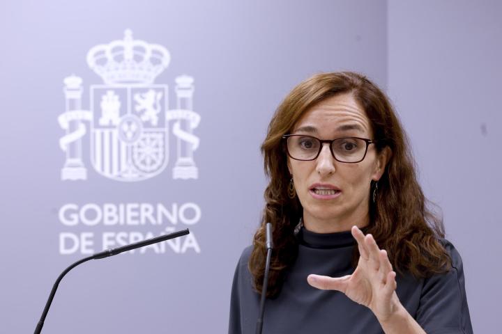 La ministra de Sanidad, Mónica García, durante la presentación del Plan de Prevención del Suicidio.