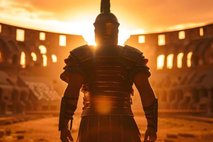 Gladiador a punto de entrar en el anfiteatro romano