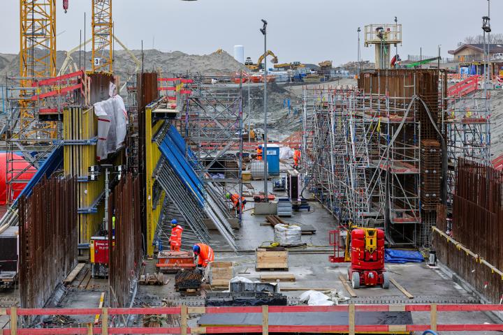 Imagen de archivo de las tareas de construcción del túnel báltico submarino Fehmarn.
