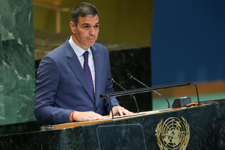 El presidente del Gobierno, Pedro Sánchez, durante su intervención ante la Asamblea General de las Naciones Unidas.