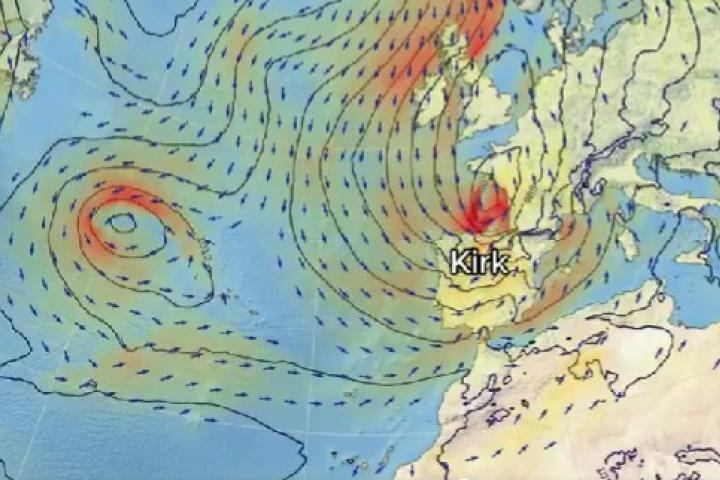 Mapa de AEMET por el impacto de Kirk