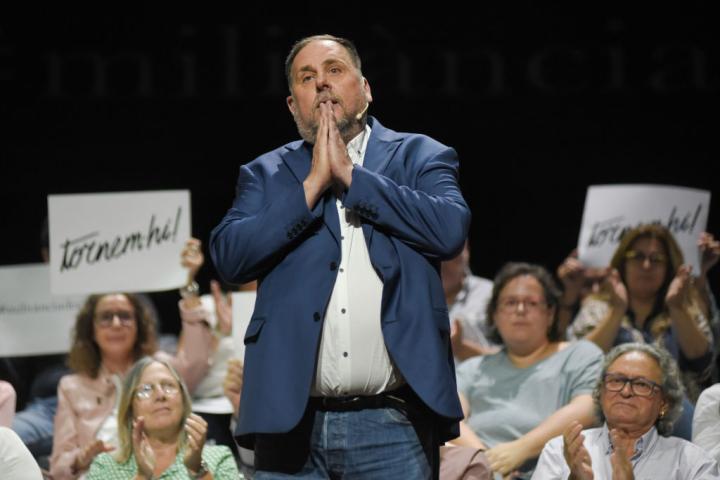 El expresident de ERC, Oriol Junqueras, durante la presentación de su candidatura para las primarias de la formación republicana.