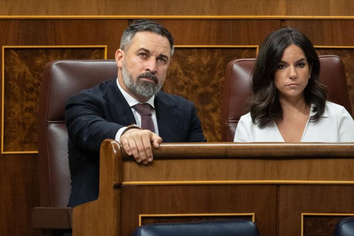 El líder de Vox, Santiago Abascal, y la portavoz parlamentaria en el Congreso, Pepa Millán; en una imagen de archivo.