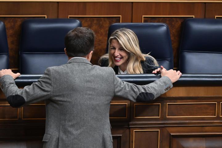 Yolanda Díaz y Íñigo Errejón en el Pleno en el Congreso de los Diputados este martes.